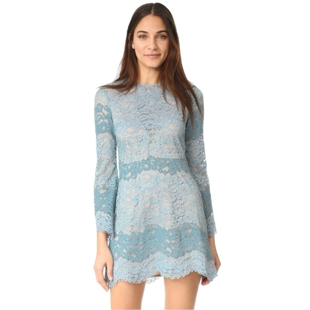 WAYF DREAM LOVER FLORAL LACE BELL SLEEVE WEDDING GUEST MINI COCKTAIL DRESS